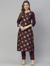 Women Purple Floral Printed Regular Kurta with Trousers