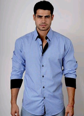 Absolute Rebellion Macho Blue Men's Long Sleeve shirt squared Italian Concept