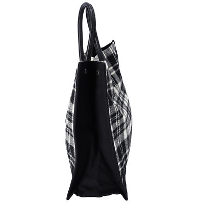 Saint Laurent Rive Gauche Tote Bag 499290 Black White Plaid Saint Laurent Rive Gauche Tote Bag 499290 Black White Plaid