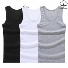 3 Pcs For Mens 100% Cotton Ribbed Tank Top A-Shirt Wife-Beater Mixed Undershirt