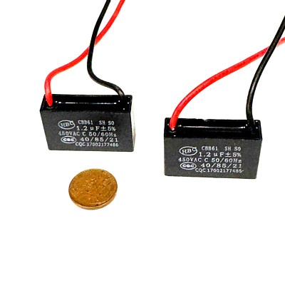2 Pieces  1.2UF HBC CEILING FAN CAPACITOR CBB61 50/60hz 40/85/21 450vac E88