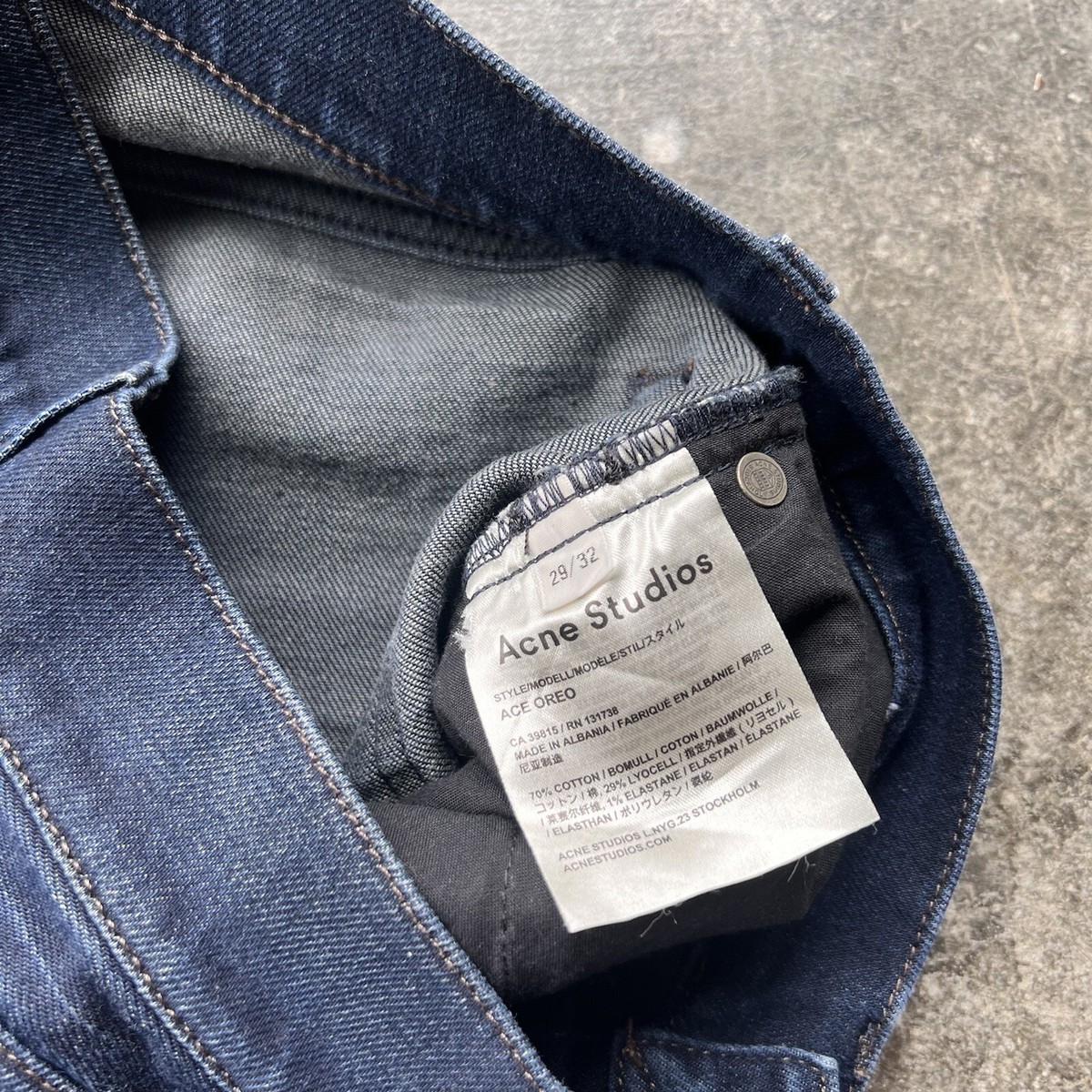 Acne Studios Ace Oreo Jeans Mens Size 29x29 Stretch Dark Wash Blue
