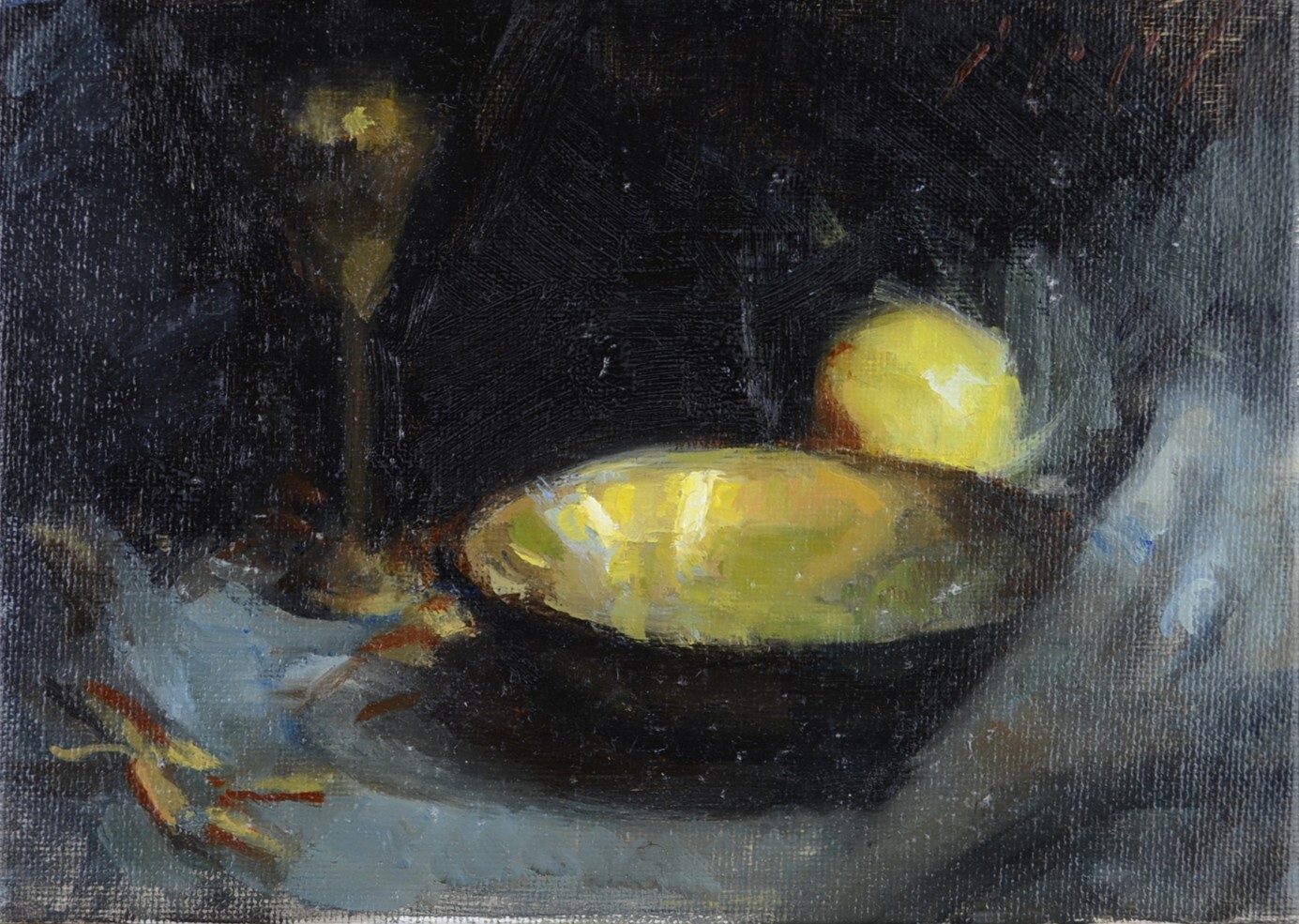 DUTCH STILL LIFE Copper Plate & Lemon 5x7 Realism Oil Painting a Day Art