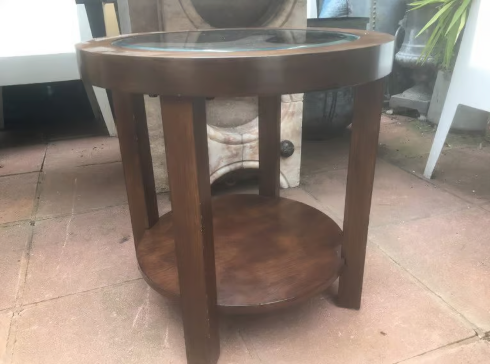 Round Coffee Table Lombok Style with Glass Top Console Table Side