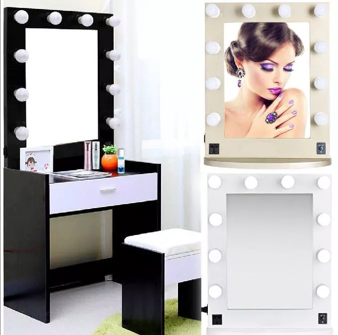 Coiffeuse Hollywood / table de maquillage (incl. miroir et ampoules)