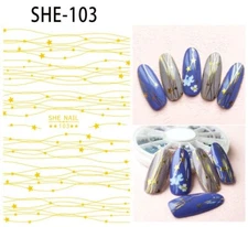 New 48Styles 3D Gold/Silver/Black Nail Art Sticker Chain Flower Star Lines Decor