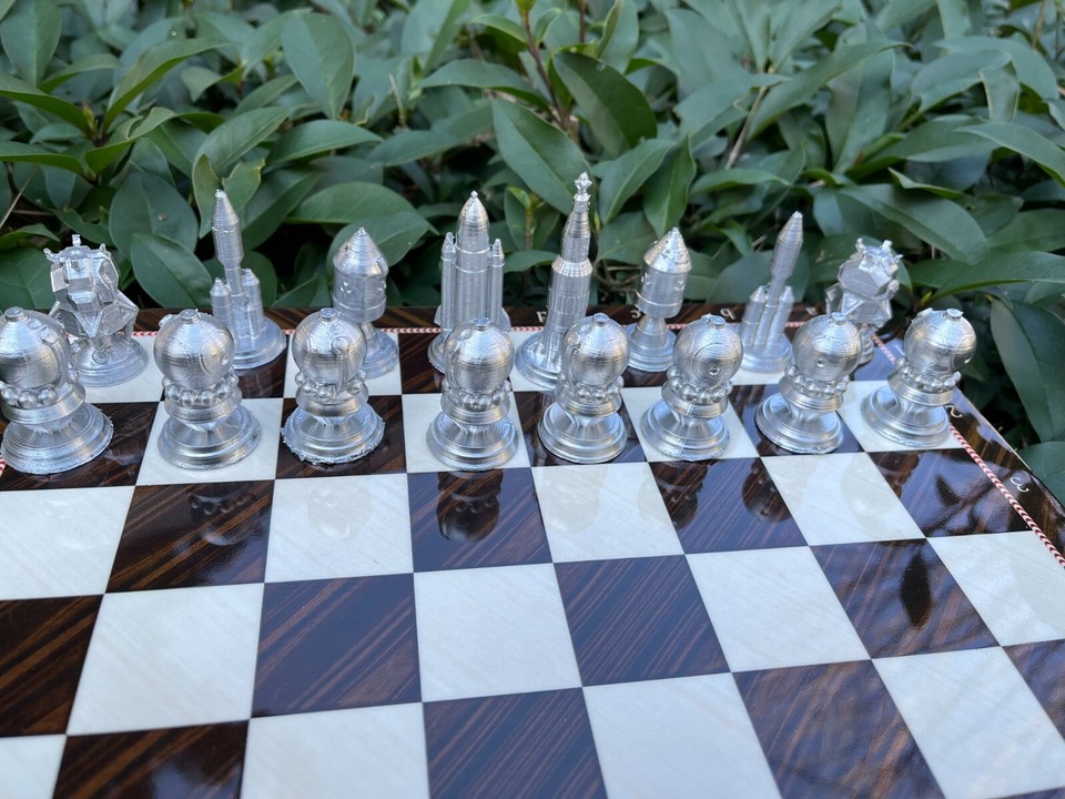 Space Race Chess Set w Handmade Chess Board - Cold War Chess -Rocket ...