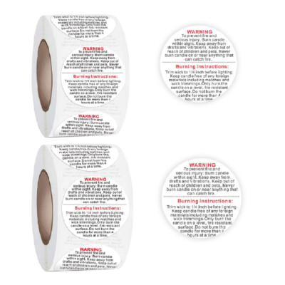 Paper Candle Warning Label 2.5cm/3.8cm For Glass Cans/Stainless Steel Containers