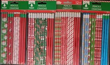 Christmas Colored Wood Pencils 2 HB Lead  Erasers 12/Pk, XM12, Select Patterns