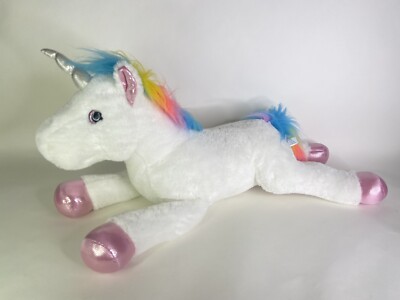 Aurora Unicorn Plush Toy White Sparkle Multicolor Mane Floppy Jumbo Large 28in