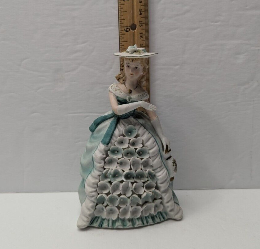 Vintage Lefton China Victorian Lady Figure Hand Painted Green KW5441 Rare