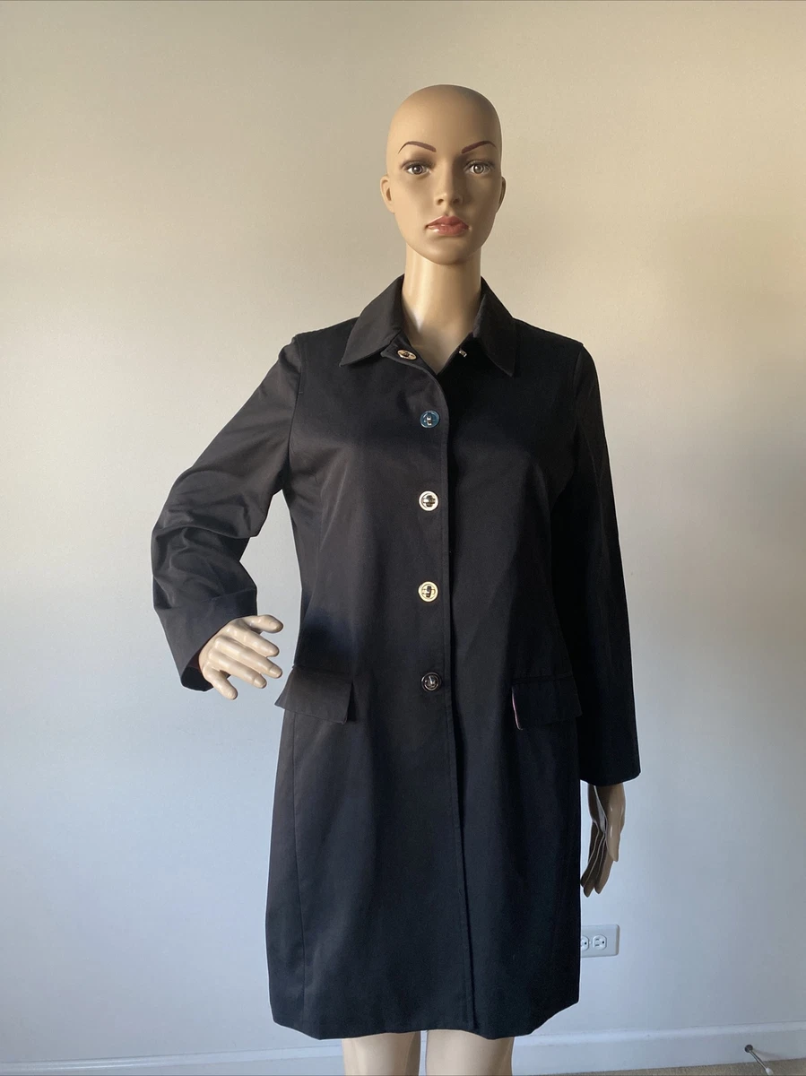 Jones New York Petite Black 100 Cotton Jacket Trench Coat Turn Lock Closure 6P