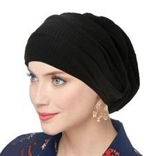 Women Trendy Crinkle Solid Color Hijab Turban Soft Elastic Head Wrap Cap US