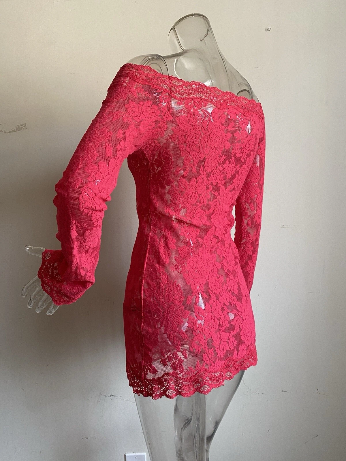 UNDERCOVER Abito Victorias Secret rosso pizzo mini spalle scoperte manica a campana 2002 vintage med