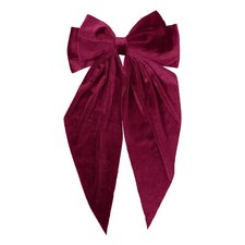 Dark Red Velvet Large Hair Bow Long Tail Bowknot Hair Barrette Clip 8.26 Inch...