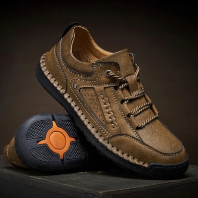Men's Leather Casual Shoes Handmade Outdoor Lace Up Flats Sneakers Plus Size