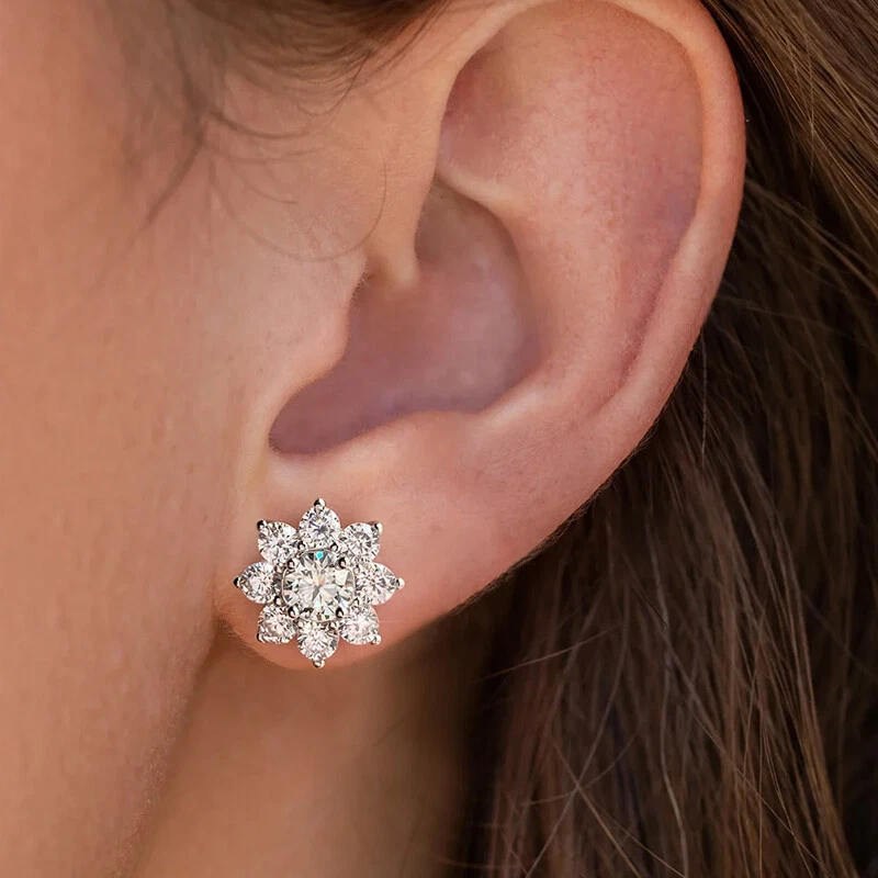 1KT D VVS1 Moissanite Sonnenblume Ohrringe 18K Platin Finish S925 Silber Schmuck - Bild 3 von 4