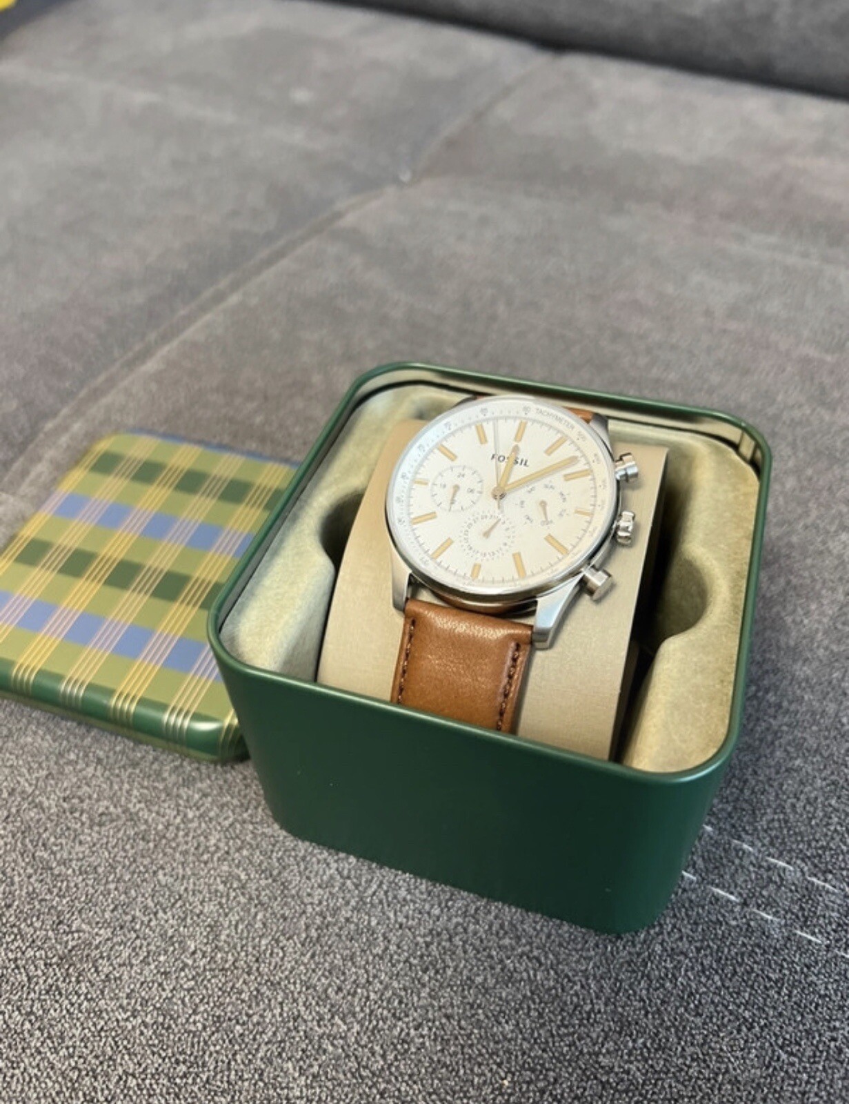 Fossil Uhr Braun Leder Armband Edelstahl Gehäuse Armbanduhr 