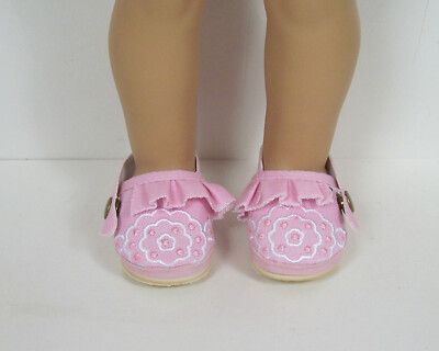 Pink Embroidery Flower Clogs Doll Shoes For 18'' American Girl (Debs)