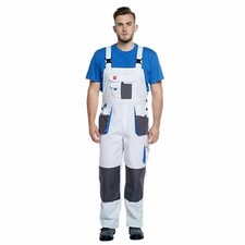 WORK TROUSERS Men Bib & Brace Overalls Painters Knee Pad Decorators White-Blue