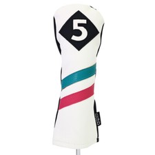 Majek Golf 5 Fairway Wood Headcover White with Teal Pink Stripe Vintage Style