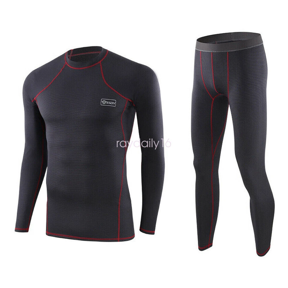 ESDY Mens Thermal Compression Shirt Long Base Layer Warm Underwear Top Pants Set - Image 3 of 4