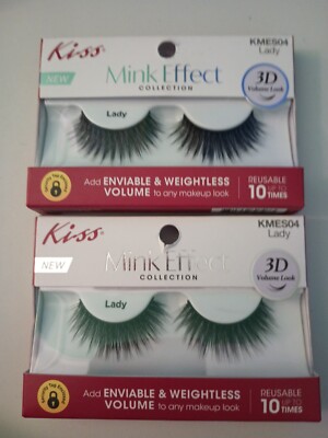2x Kiss Mink Effect Collection False Eyelashes 3D Volume Heiress KMES03