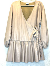 Asos Faux Leather Beige Wrap Mini Smock Dress Size 6