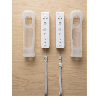 2 Nintendo Wii Remotes White - RVL-003 - w/ Motion Plus Adapters & Skins