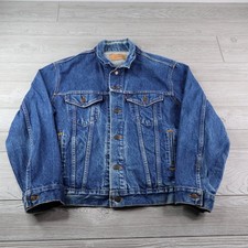 Levis Vintage Denim Trucker Jacket Mens 44 Blue Made in USA Red Tab 80s Fading
