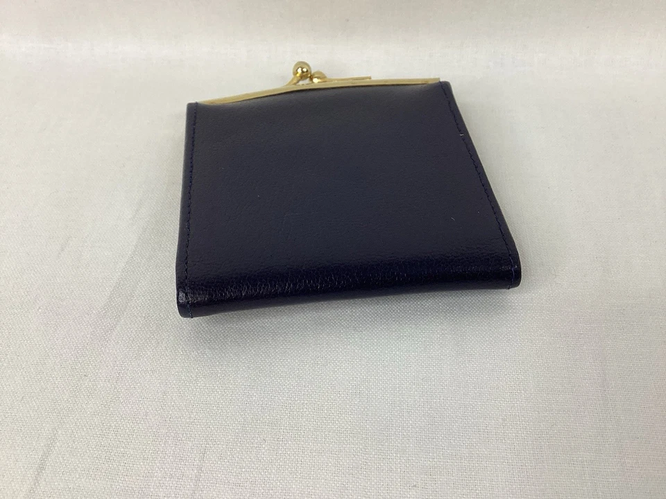 "Monedero Saks Fifth Avenue vintage de cuero con bloqueo de beso 🇮🇹 azul W2-3/4"" x H3""" Foto 3 de 4