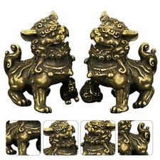 1 Pair Feng Shui Lion Ornament Desktop Lion Adornment Copper Decor Lion Ornament