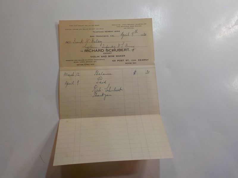 Military Document 1930 Major Halsey Richard Schubert Violin And Bow Maker WW2