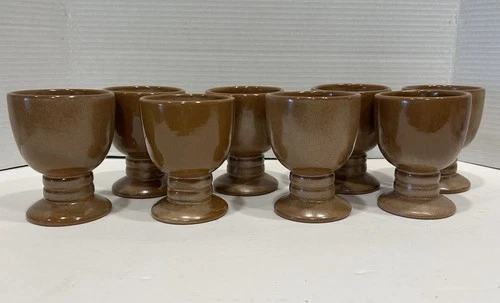 VTG Lot FRANKOMA Plainsman Brown Footed Pedestal Goblets #26LC MCM Boho Set Of 8