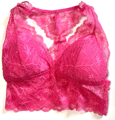 Hunkemoller MEDIUM Long Line Wire Free Padded Lace Bralette NWOT Pink
