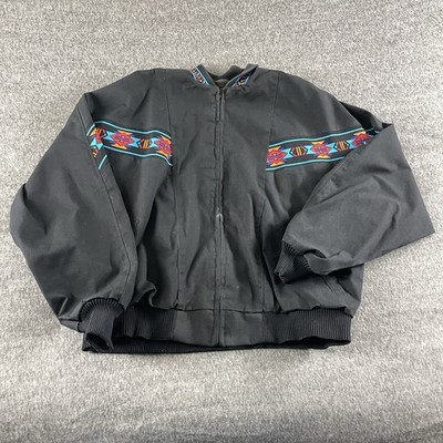 Vintage David James Western Bomber Jacket Mens Large Black Aztec Cowboy Rodeo