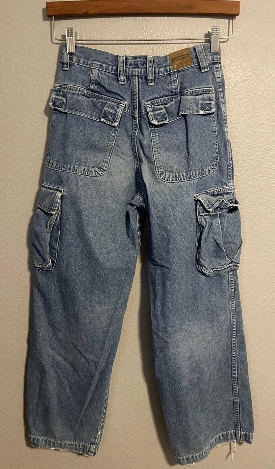 Vintage Unionbay Cargo Jeans Girls 14 Blue Denim Carpenter Zip Hem Baggy 90s - Image 2 of 4