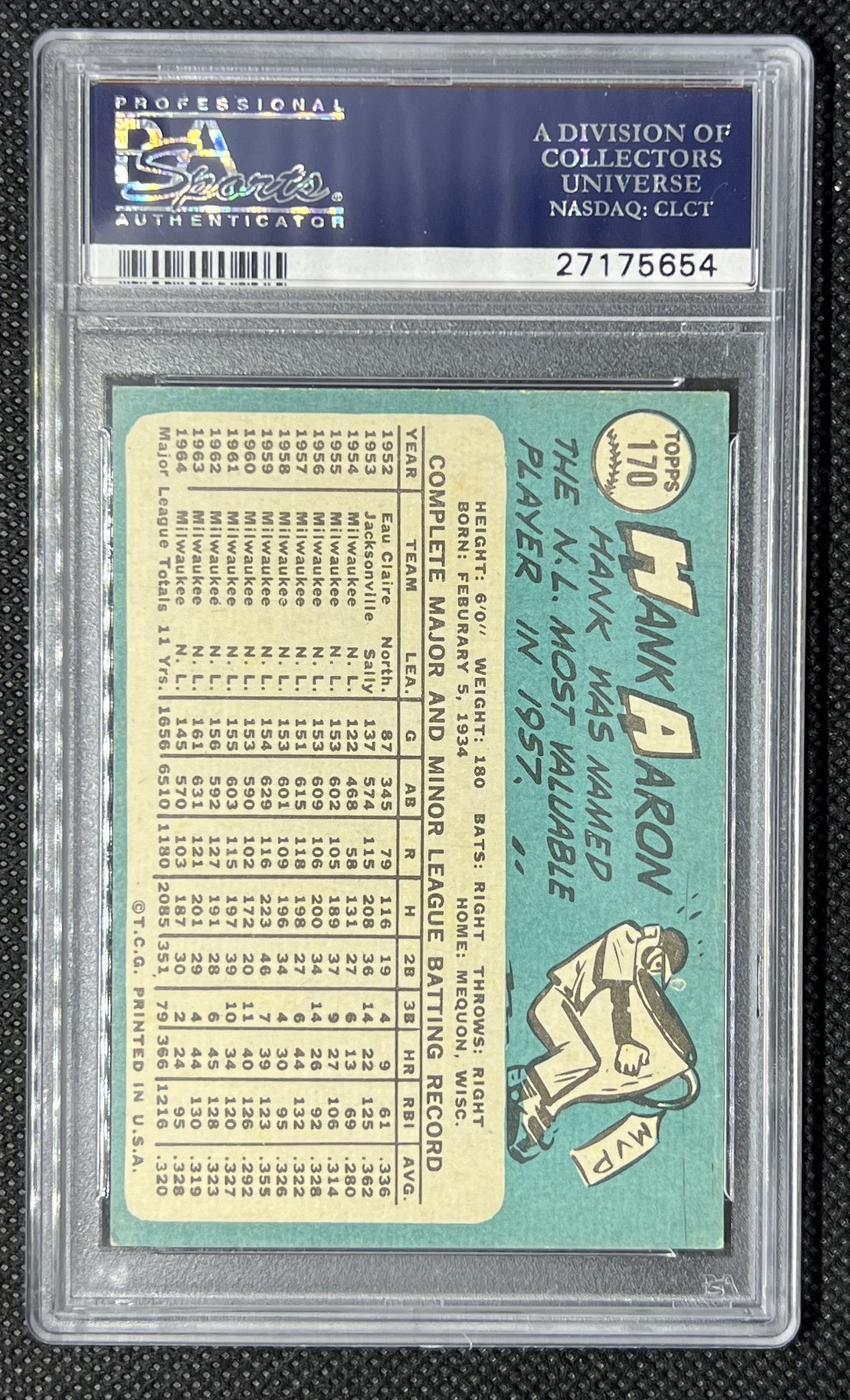 1965 Topps Hank Aaron #170 EX-MT PSA 6 view 2
