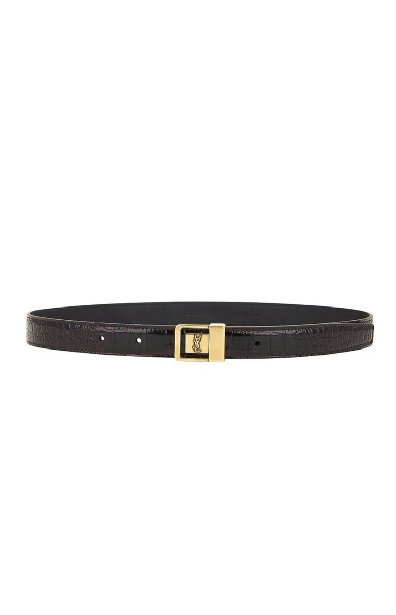 Saint Laurent La 66 Buckle Belt in Croc-embossed leather Fondente