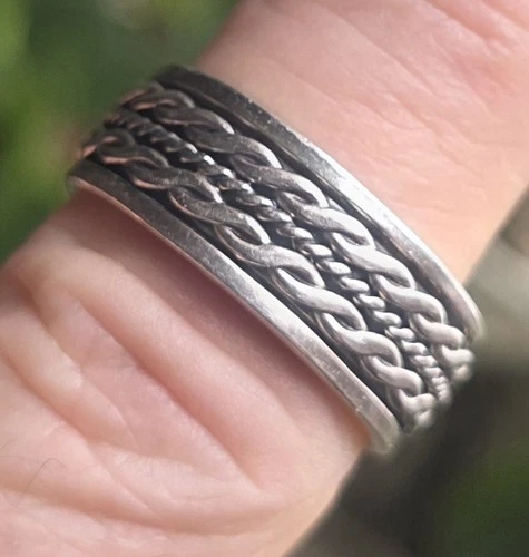 ~VINTAGE~MEN'S~"925"~STERLING~SILVER~AWESOME~DESIGN~SPINNER~BAND~RING~SIZE~10.5~