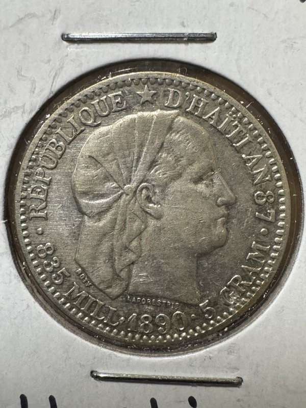 1890 Haiti 20 Centimes  Lowest Mintage-Key Date Silver