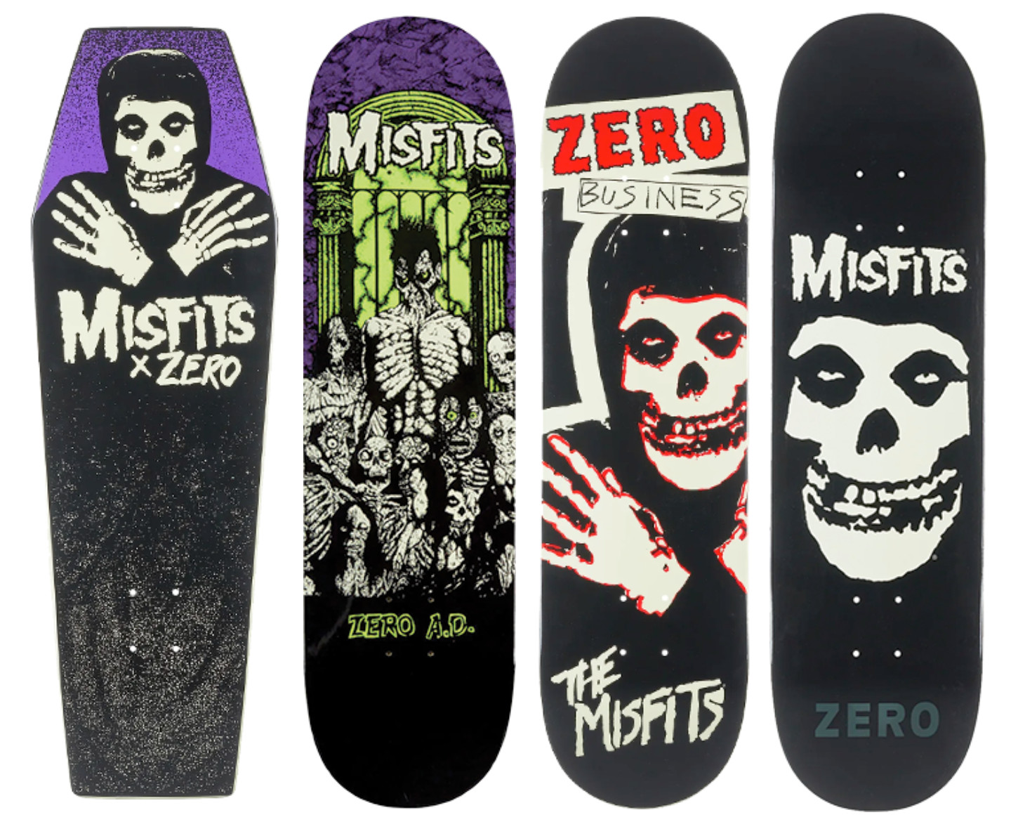 ZERO x MISFITS Glow In The Dark Fiend Skull Full Series Set 4 Skateboard Decks
