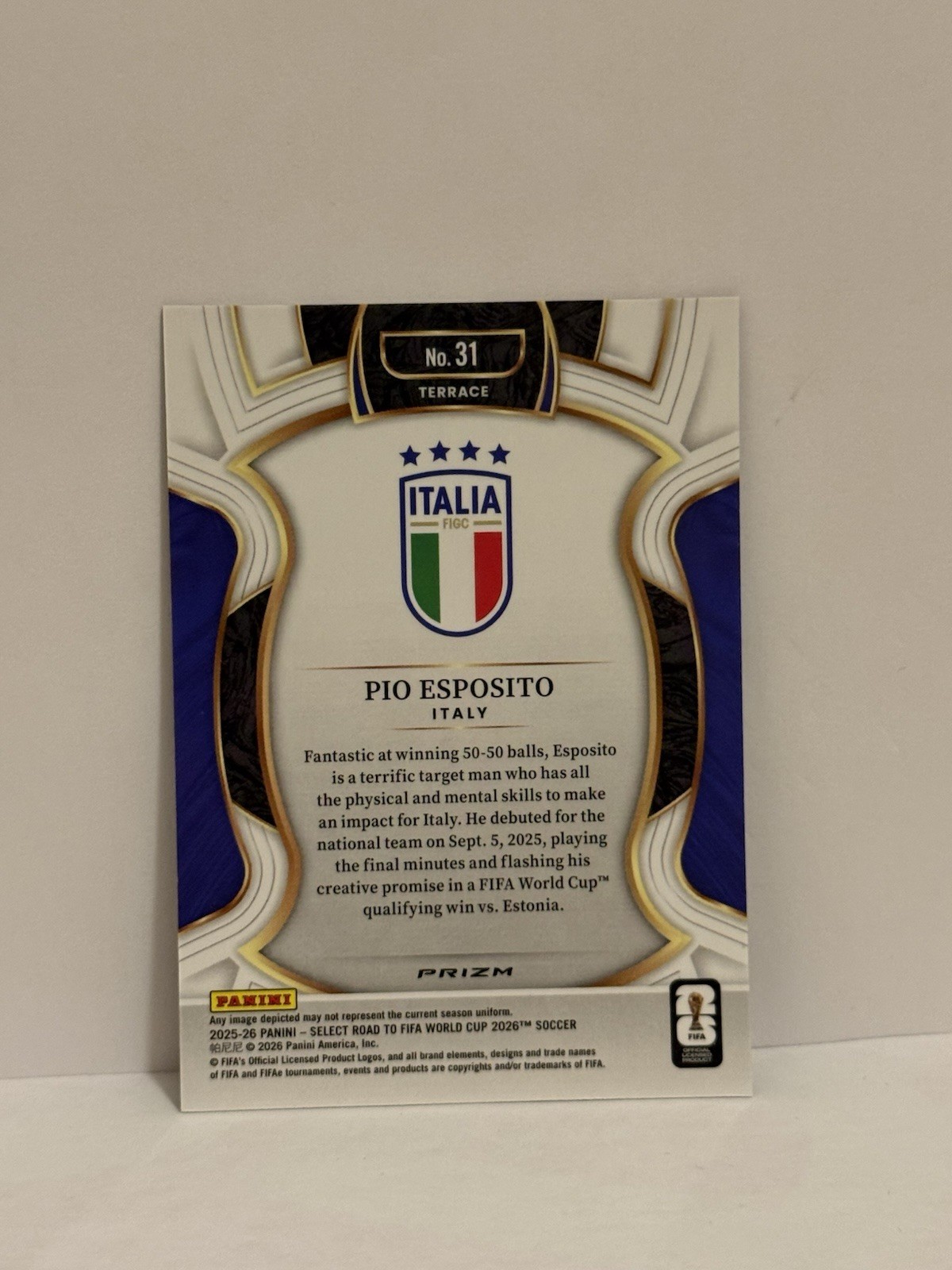 Panini Select Road to FIFA WC 2026 2025-26 Pio Esposito Italy #31 RC Terrace view 2