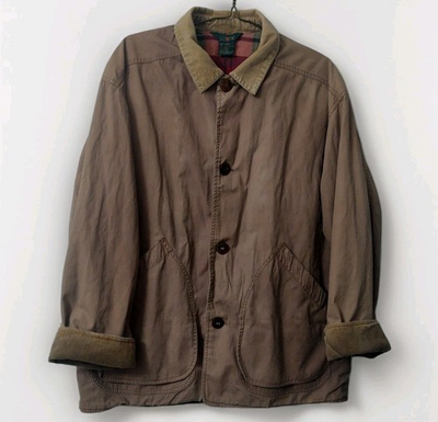 #ad J. Crew Oarsman Brown Chore Coat 90s VTG Flannel Lined Barn Jacket Men#x27;s Large L $52.95