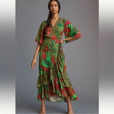 FARM Rio Flutter-Sleeve Wrap Maxi Dress Sz Medium