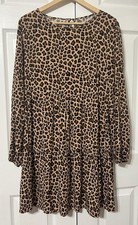 SHEIN Women’s Leopard Print Dress Long Sleeve Tiered Size L