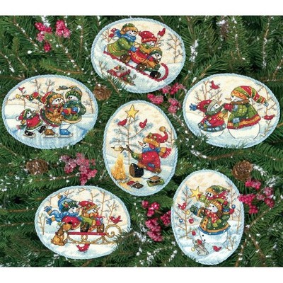 Dimensions Playful Snowmen Ornaments Gold Collection 8828 (NO TREAD/ NO FABRIC)