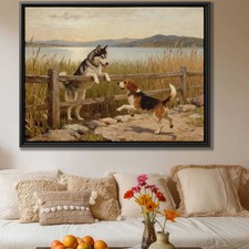 Gift Dog Landscape Canvas Oil Painting Beagle Husky Wall Art Dog Lovers Decor