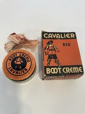 Cavalier Boot Cream Vintage Glass Jar 1 3/4 oz Tin Lid Red Polish in Box
