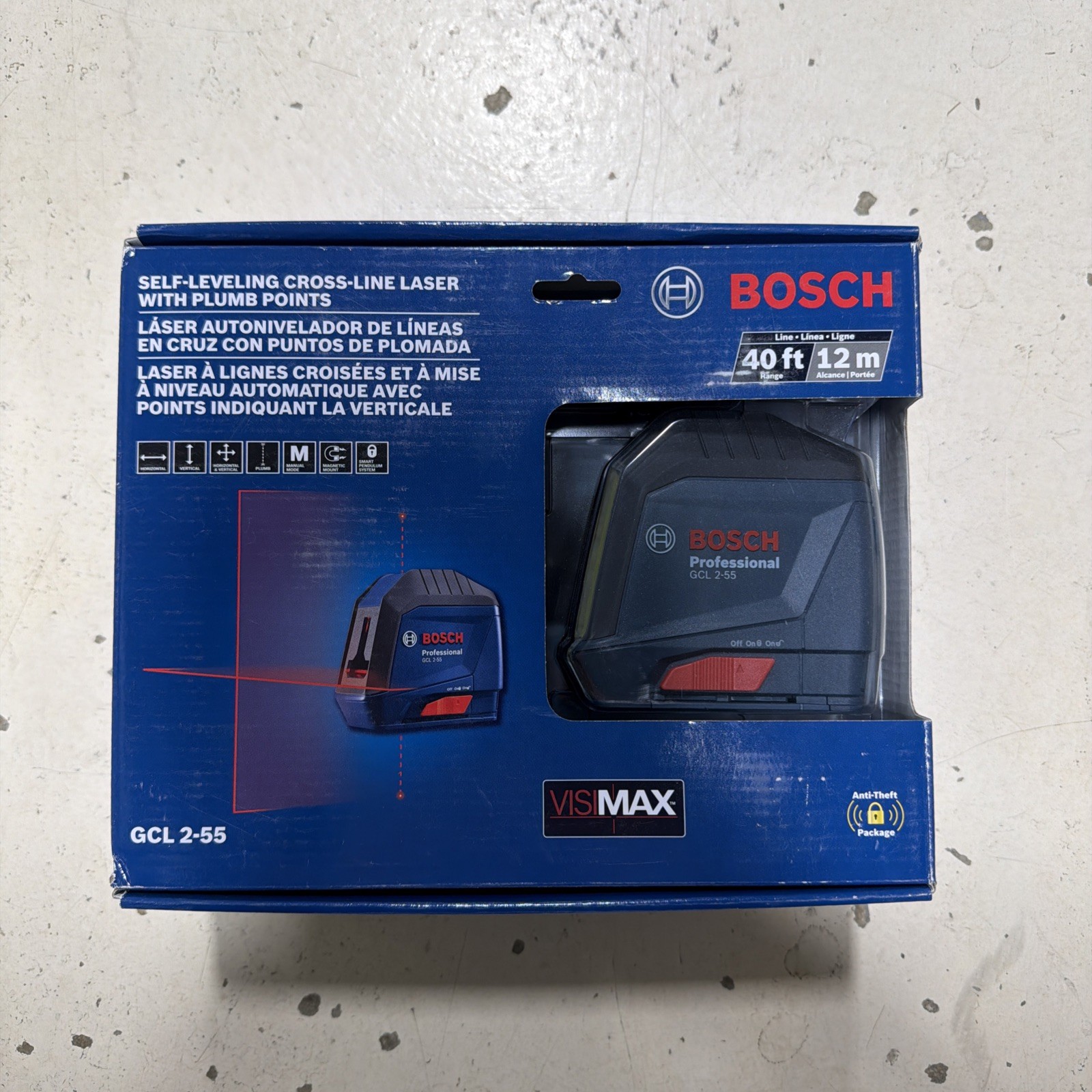 Bosch 40' Self-Leveling Cross-Line Laser with Plumb Points GCL 2-55